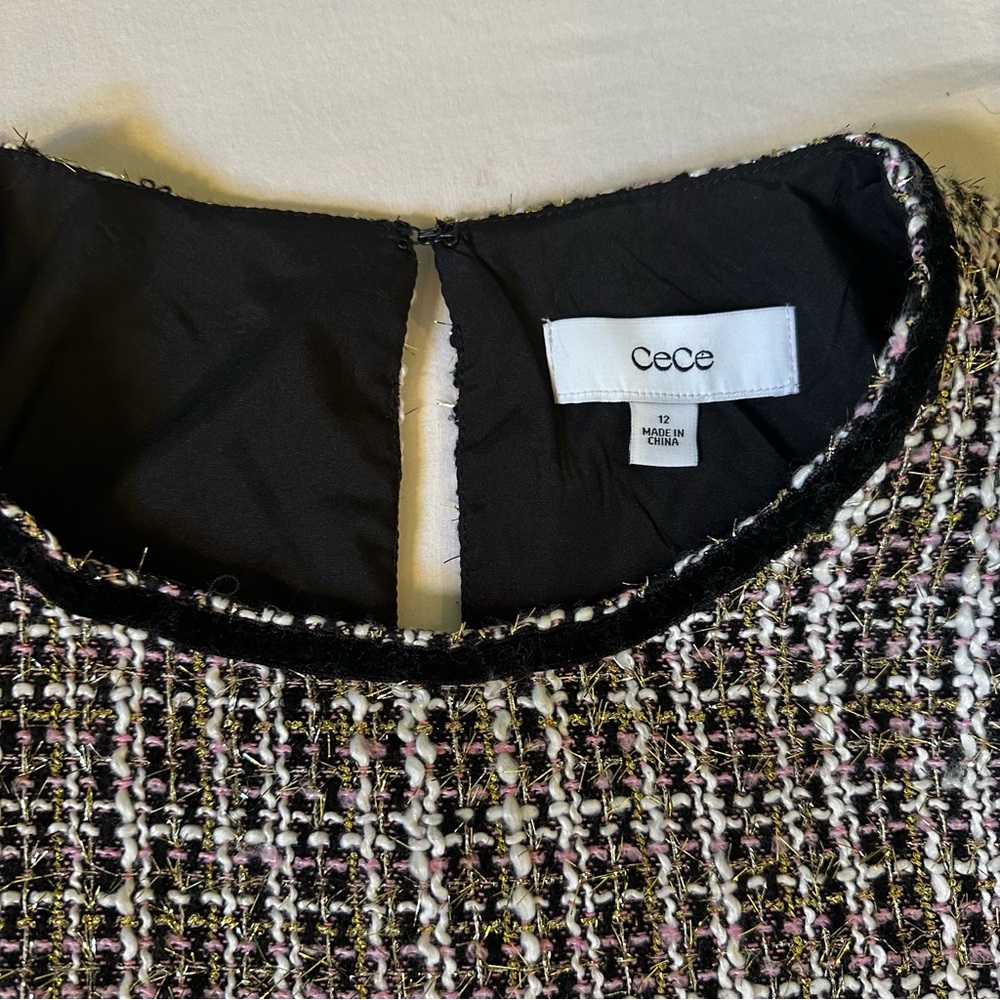 CeCe Black Tweed Mini Dress Sz 12 Dark Academia, preppy, workwear, Blair Waldorf - Picture 5 of 10